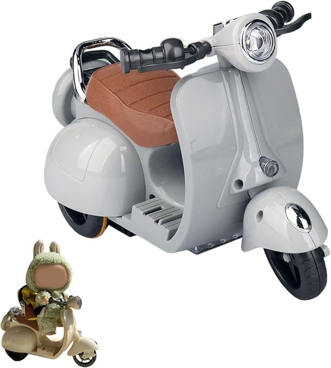 Scooter Toy for Labubu Toy with Light and Music, Cute Have a Seat for Labubu Accessories, Interactive Toys Desktop Decor for Doll Collectors (White)