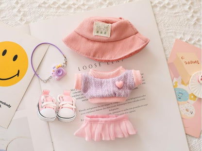 Doll Clothes for Dolls Accessories, Stylish Kawaii Outfit Set 5 Pieces Suitable for 15cm 17cm Doll,Doll Clothing Set Replacement (Pink)