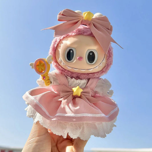 +Cardcaptor Sakura-Inspired 4-Piece Doll Outfit Set – Headband, Top, Suspender Dress & Magic Wand | Fits Labubu Gen 1/2/3 (No Doll)