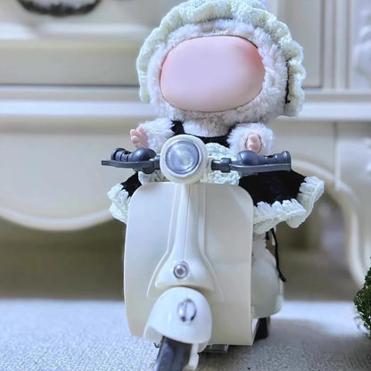 Scooter Toy for Labubu Toy with Light and Music, Cute Have a Seat for Labubu Accessories, Interactive Toys Desktop Decor for Doll Collectors (White)