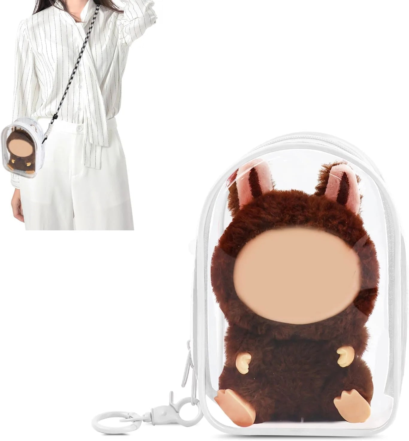 Protective Case for Plush Doll, Clear Hanging Display Cases, Crossbody Doll Storage Bag, PVC Storage Case Cover for Figures, Dolls