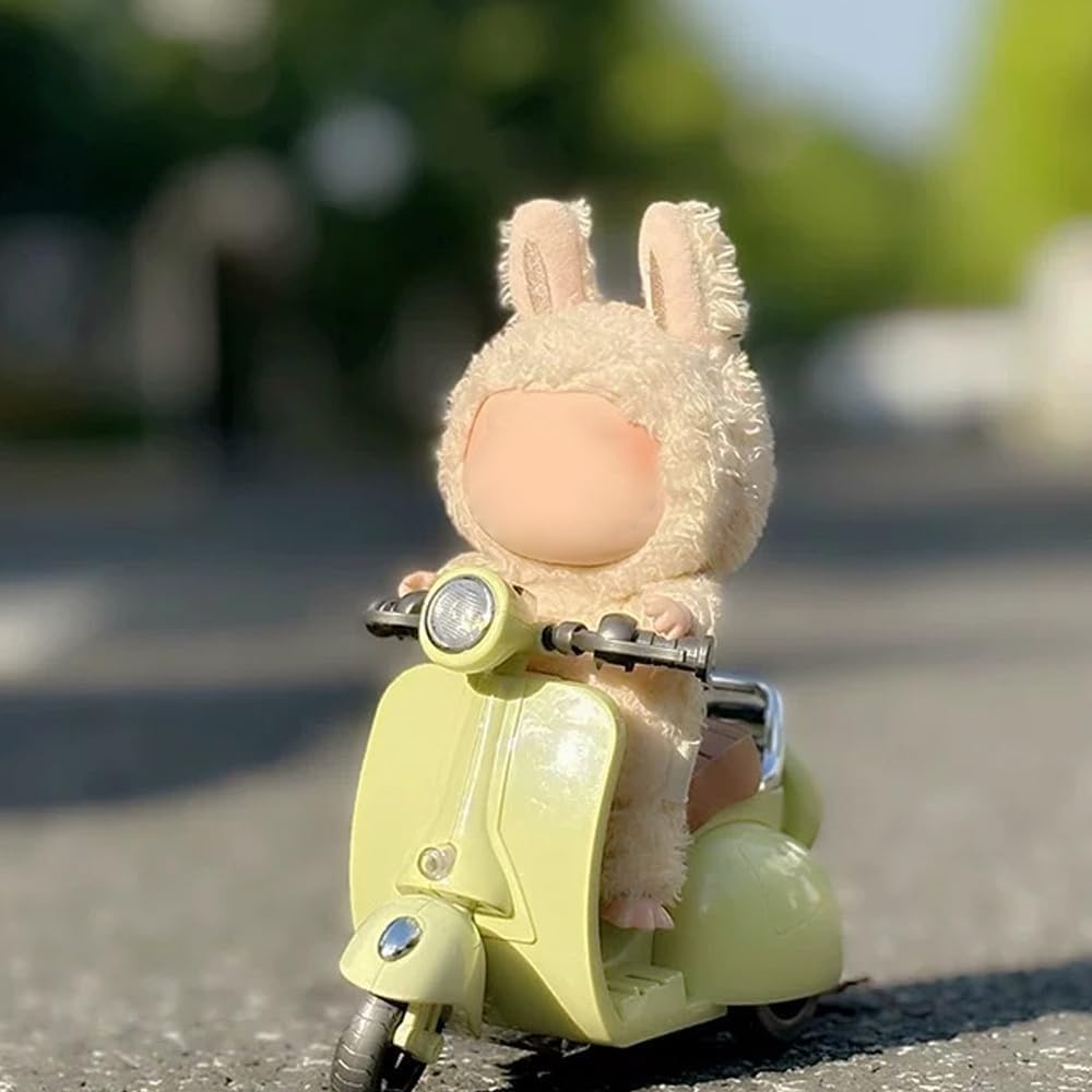 Scooter Toy for Labubu Toy with Light and Music, Cute Have a Seat for Labubu Accessories, Interactive Toys Desktop Decor for Doll Collectors (White)