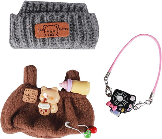 Doll Clothes and Accessories Suitable for 17cm Dolls (1hat+1romper+1Camera Backpack no Doll)(Brown)