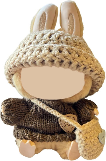 Doll Clothes Handcrafted Crochet Set for 15cm/17cm Dolls, Premium Doll Outfit with Accessories, Stylish Doll Clothes Accessories(Knitted) (Kakhi)