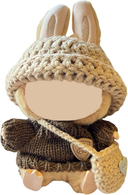 Doll Clothes Handcrafted Crochet Set for 15cm/17cm Dolls, Premium Doll Outfit with Accessories, Stylish Doll Clothes Accessories(Knitted) (Kakhi)