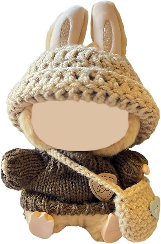 Doll Clothes Handcrafted Crochet Set for 15cm/17cm Dolls, Premium Doll Outfit with Accessories, Stylish Doll Clothes Accessories(Knitted) (Kakhi)