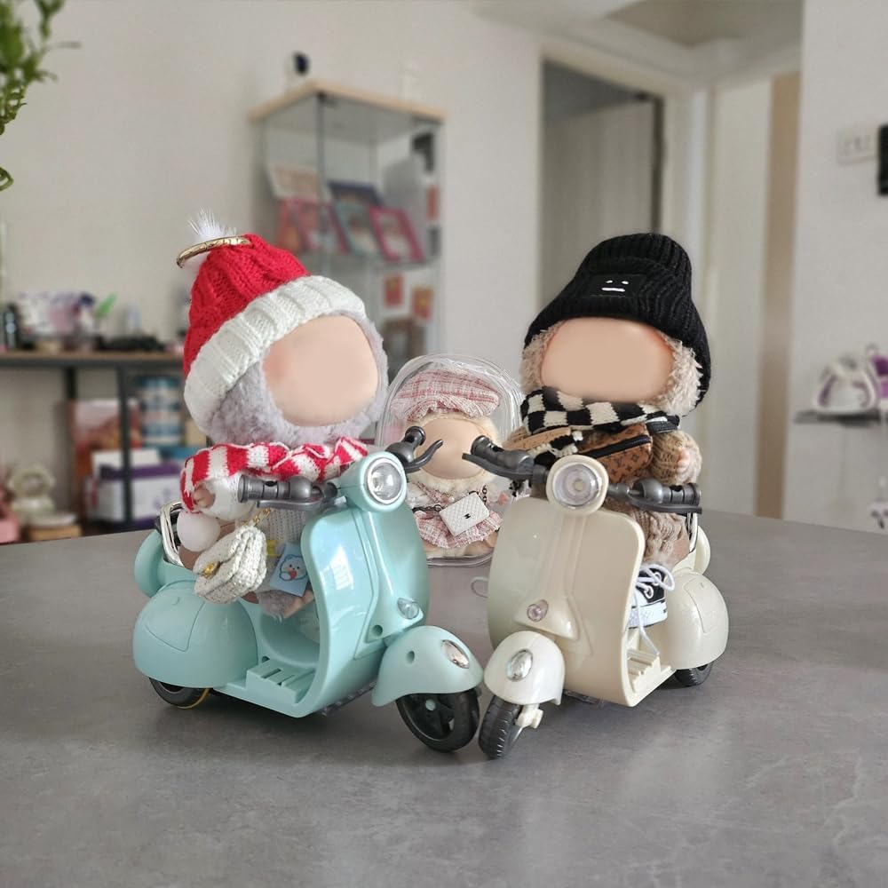 Scooter Toy for Labubu Toy with Light and Music, Cute Have a Seat for Labubu Accessories, Interactive Toys Desktop Decor for Doll Collectors (White)