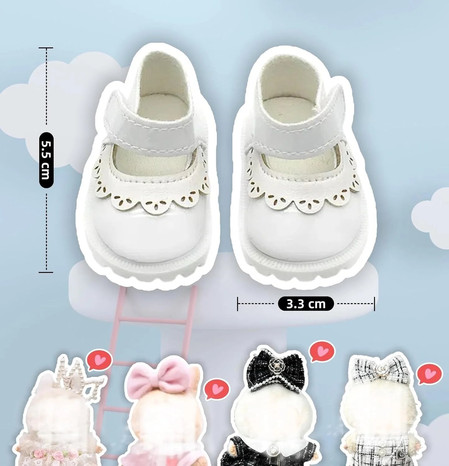 Doll Shoes Compatible with 17 cm Dolls, Versatile Doll Shoes with Custom Fit - Hook & Loop Fastening for Easy On/Off, Doll Accessories Secure for Bag Clip, No Doll