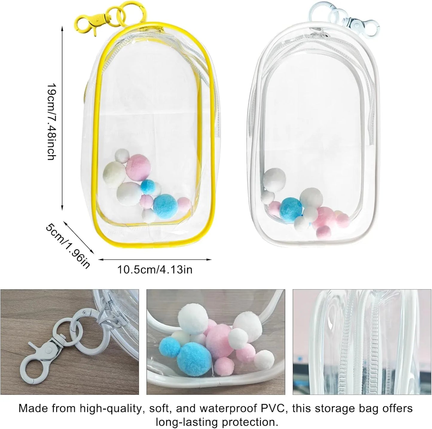 2-Pack Clear Figure Display Bag for 17cm Dolls – Doll Pouch with Keychain, Portable & Dustproof Carrying Case for Funs Collectibles