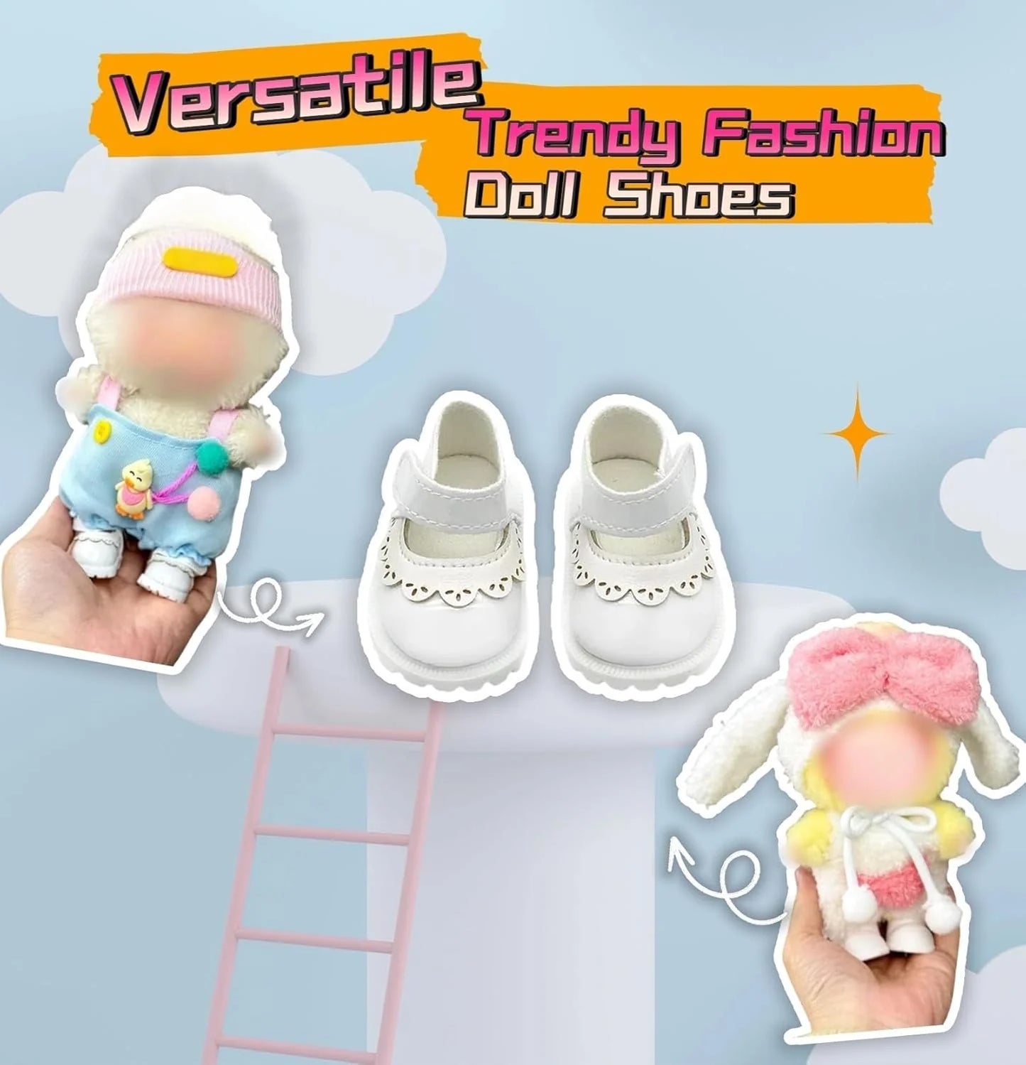 Doll Shoes Compatible with 17 cm Dolls, Versatile Doll Shoes with Custom Fit - Hook & Loop Fastening for Easy On/Off, Doll Accessories Secure for Bag Clip, No Doll