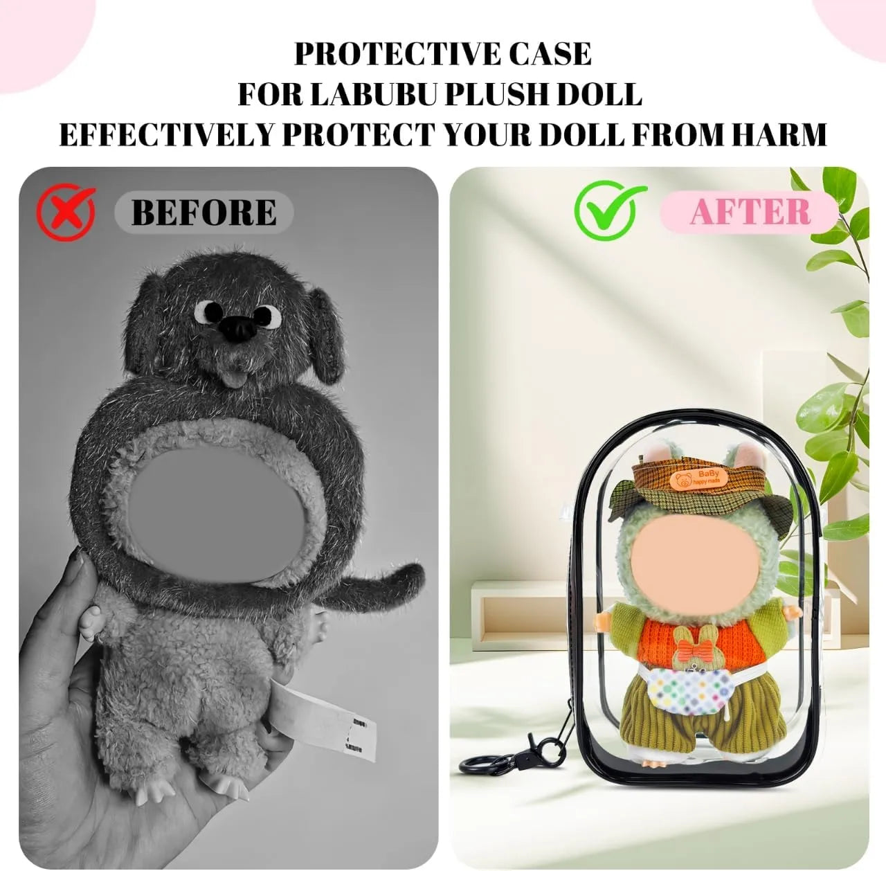 Protective Case for Plush Doll, Clear Hanging Display Cases, Crossbody Doll Storage Bag, PVC Storage Case Cover for standing Figures, Dolls