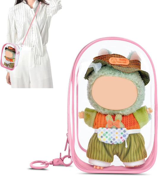 Protective Case for Plush Doll, Clear Hanging Display Cases, Crossbody Doll Storage Bag, PVC Storage Case Cover for standing Figures, Dolls