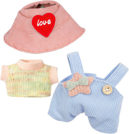 17cm Doll Clothes - Kawaii Chic Style Set for 17cm Dolls, Premium Doll Outfit with Accessories - Khaki Wool Hat + Brown Romper + Black Jeans + Khaki Bag (NO Doll)