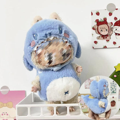 Clothes Set for 17CM/ 6.7 Inch Doll, Crochet 4 Piece Set Hat Clothes Cell Phone Backpack for LABUBU, Stylish Adorable Dolls Clothes Accessories (No Doll) (Pink)