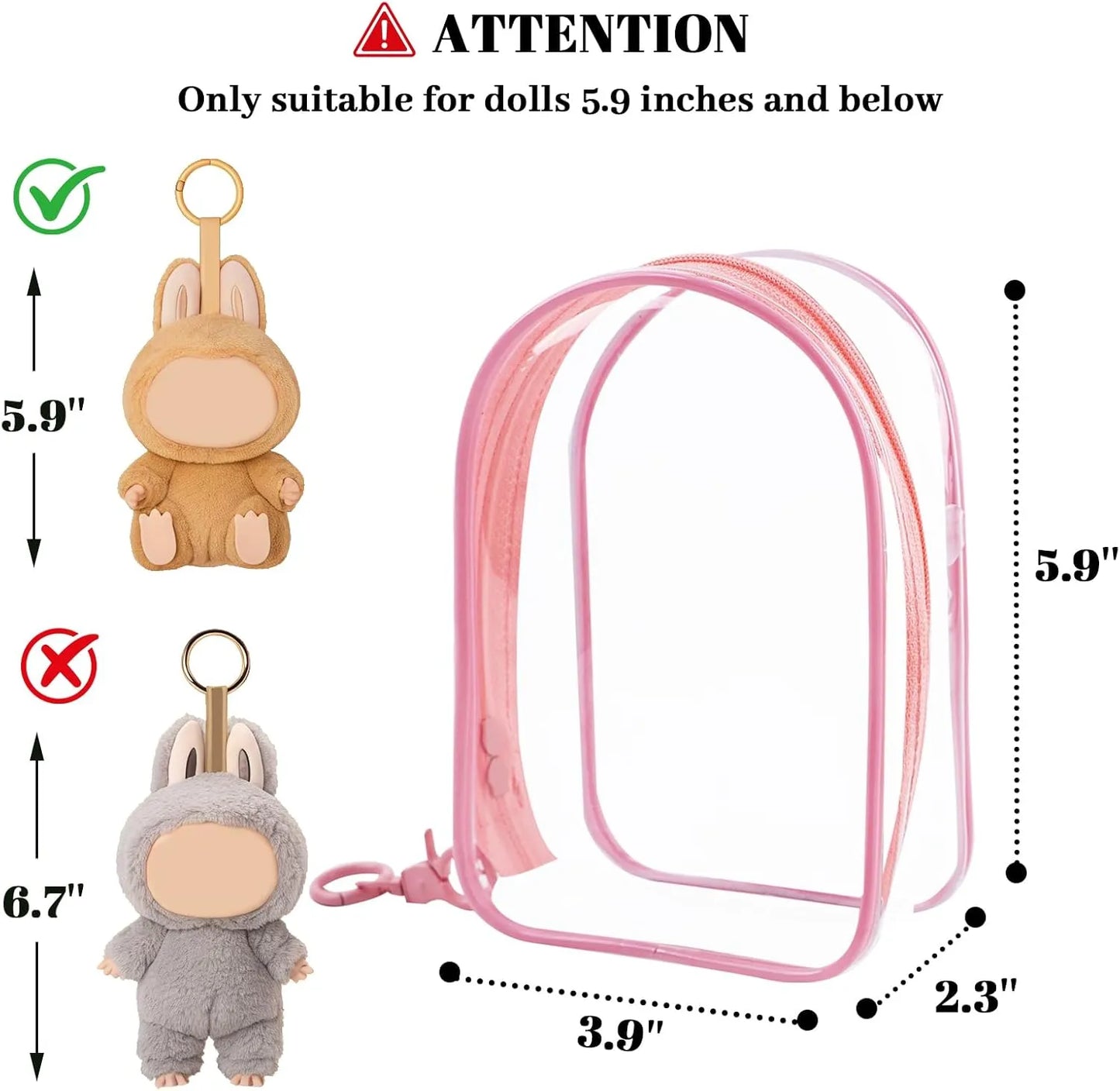 Protective Case for Plush Doll, Clear Hanging Display Cases, Crossbody Doll Storage Bag, PVC Storage Case Cover for Figures, Dolls