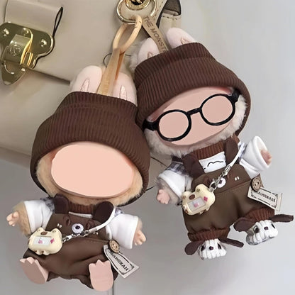 6 Set 17cm Doll Clothes, Clothes for Dolls Outfit, Accessories for 17cm Dolls Clothes T-Shirt + Overalls + Hat + Small Camera + Glasses + Shoes, No Doll Included