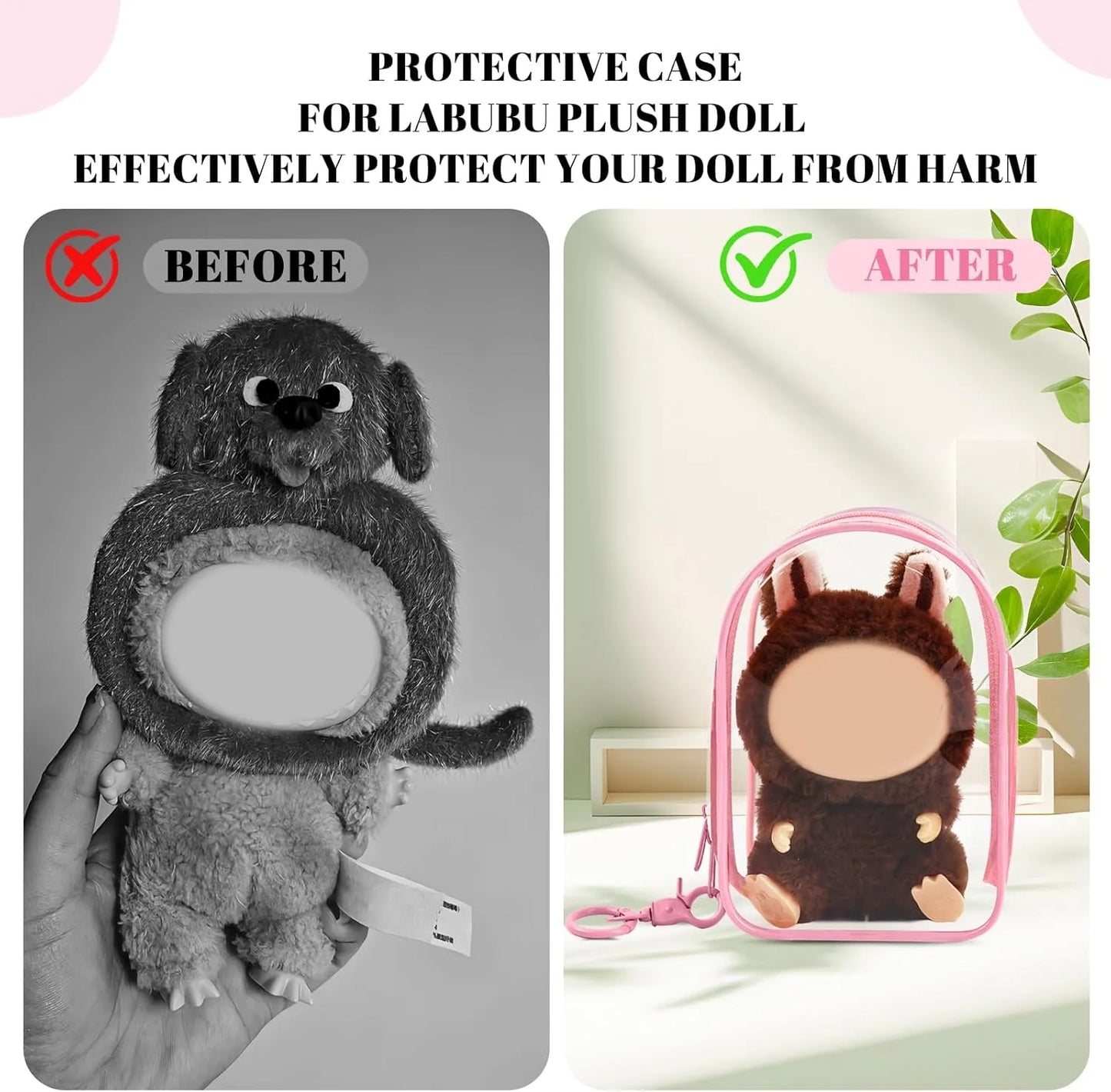 Protective Case for Plush Doll, Clear Hanging Display Cases, Crossbody Doll Storage Bag, PVC Storage Case Cover for Figures, Dolls