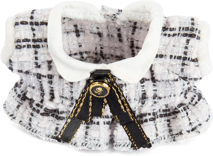 17cm Doll Clothes - Luxury Chic Style Set for 17cm Dolls, Premium Doll Outfit with Accessories - White Plaid Tweed Dress + Black Necktie + Plaid Bow (NO Doll)