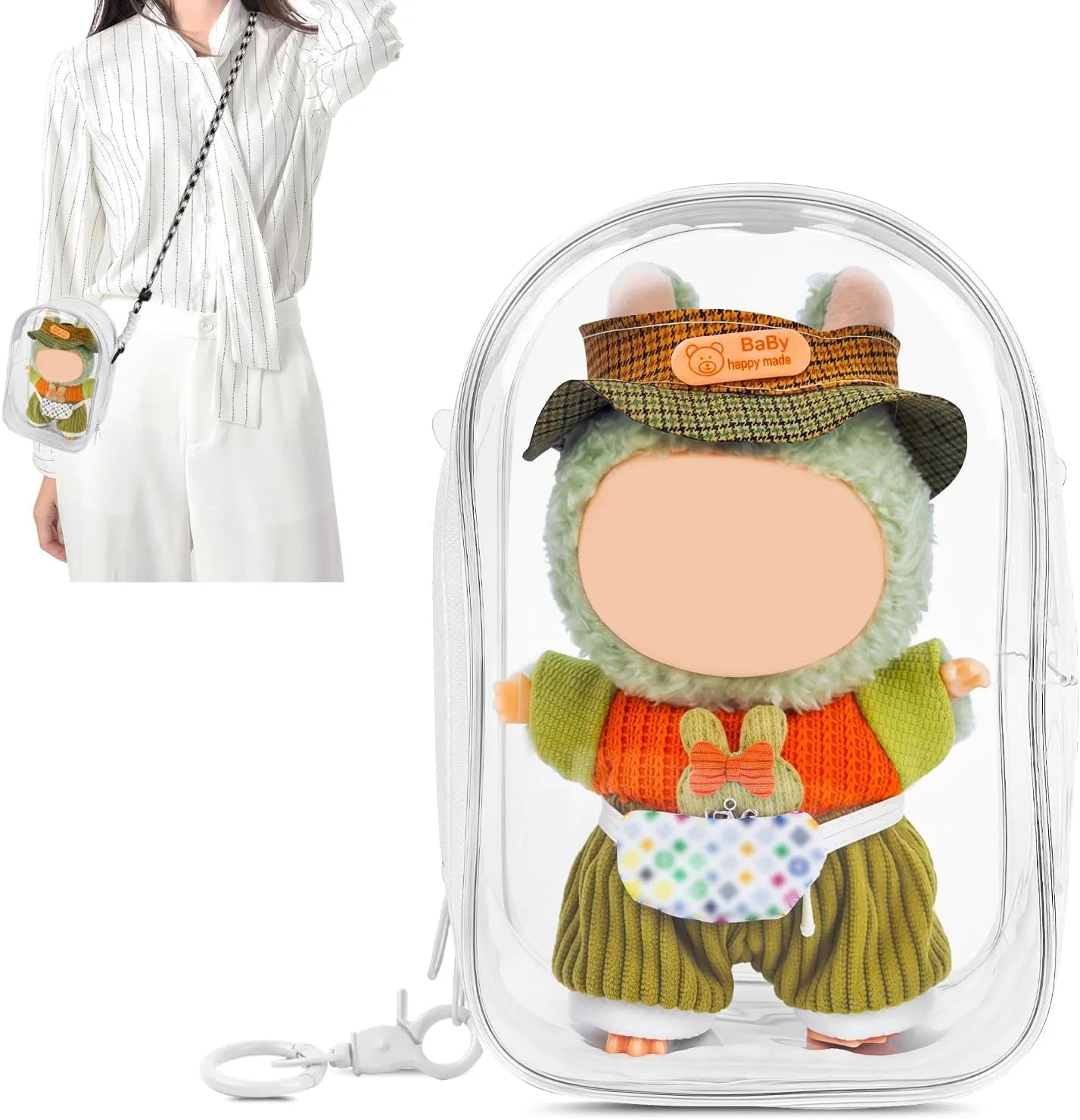 Protective Case for Plush Doll, Clear Hanging Display Cases, Crossbody Doll Storage Bag, PVC Storage Case Cover for standing Figures, Dolls