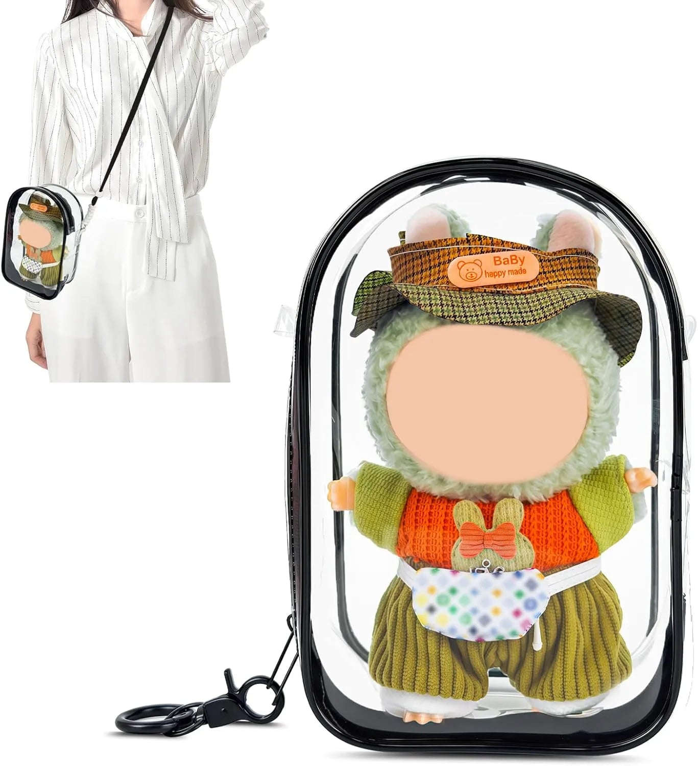 Protective Case for Plush Doll, Clear Hanging Display Cases, Crossbody Doll Storage Bag, PVC Storage Case Cover for standing Figures, Dolls