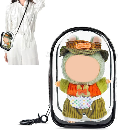 Protective Case for Plush Doll, Clear Hanging Display Cases, Crossbody Doll Storage Bag, PVC Storage Case Cover for standing Figures, Dolls