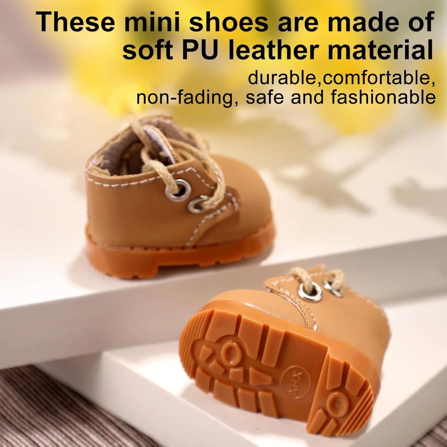 Mini Doll Shoes, 1.97x0.91 Inch PU Leather Sneakers Footwear for Plush Doll Cute Fingerboard Shoes Toy Outfit Accessories Wear Dress Up