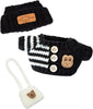 Button Up Black Sweater + Black Hat + White Bag
