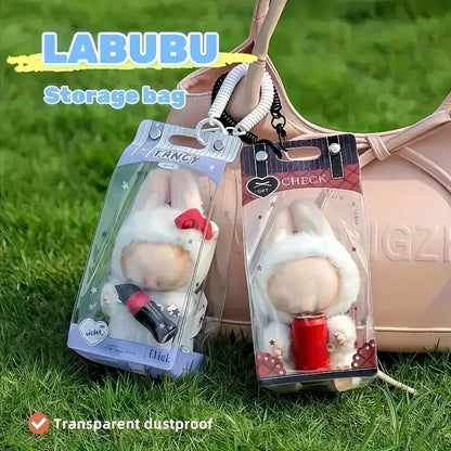 Transparent Dustproof Storage Bag with Spring Keychain for LABUBU - High-Quality Clear Plastic Display Case Suitable for LABUBU, and Winter Rhapsody Plush Toys - Collector'S Gift Toy Storage Box