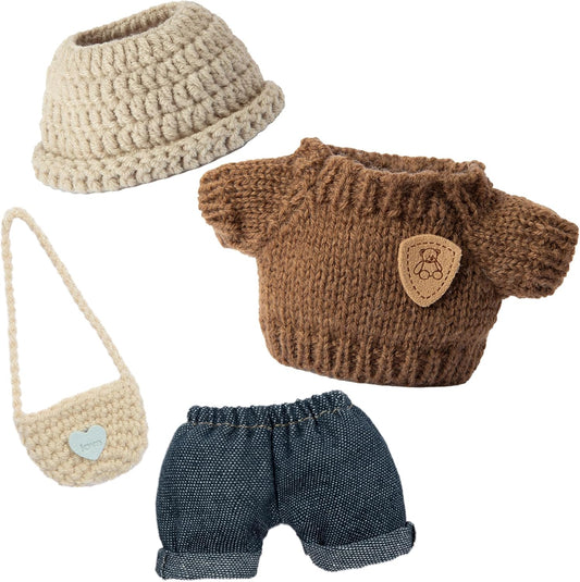 17cm Doll Clothes - Kawaii Chic Style Set for 17cm Dolls, Premium Doll Outfit with Accessories - Khaki Wool Hat + Brown Romper + Black Jeans + Khaki Bag (NO Doll)