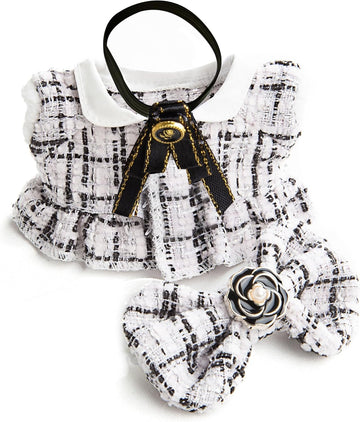 17cm Doll Clothes - Luxury Chic Style Set for 17cm Dolls, Premium Doll Outfit with Accessories - White Plaid Tweed Dress + Black Necktie + Plaid Bow (NO Doll)