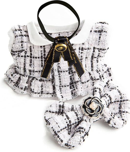 17cm Doll Clothes - Luxury Chic Style Set for 17cm Dolls, Premium Doll Outfit with Accessories - White Plaid Tweed Dress + Black Necktie + Plaid Bow (NO Doll)