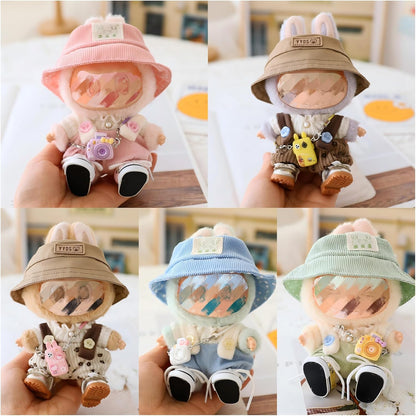 Clothes Set for 17CM/ 6.7 Inch Doll, Crochet 4 Piece Set Hat Clothes Cell Phone Backpack for LABUBU, Stylish Adorable Dolls Clothes Accessories (No Doll) (Pink)