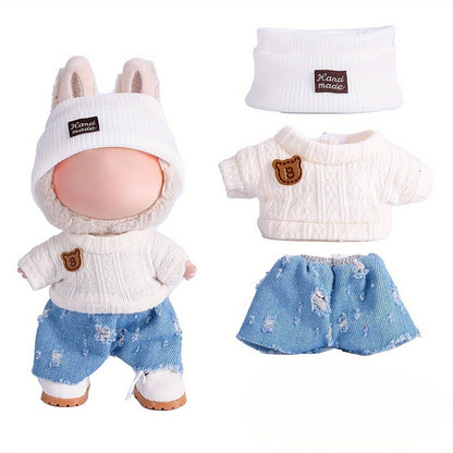 1 Set Fashion Handmade Doll Clothing Tops Pants 6.69 Inches Plush Doll for Clothes Accessories 17cm Cute Doll Holiday Girl Toy Gifts (Not Include Doll)