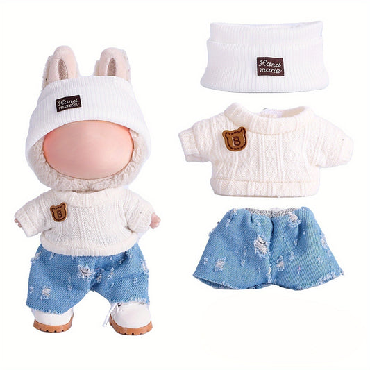 1 Set Fashion Handmade Doll Clothing Tops Pants 6.69 Inches Plush Doll for Clothes Accessories 17cm Cute Doll Holiday Girl Toy Gifts (Not Include Doll)