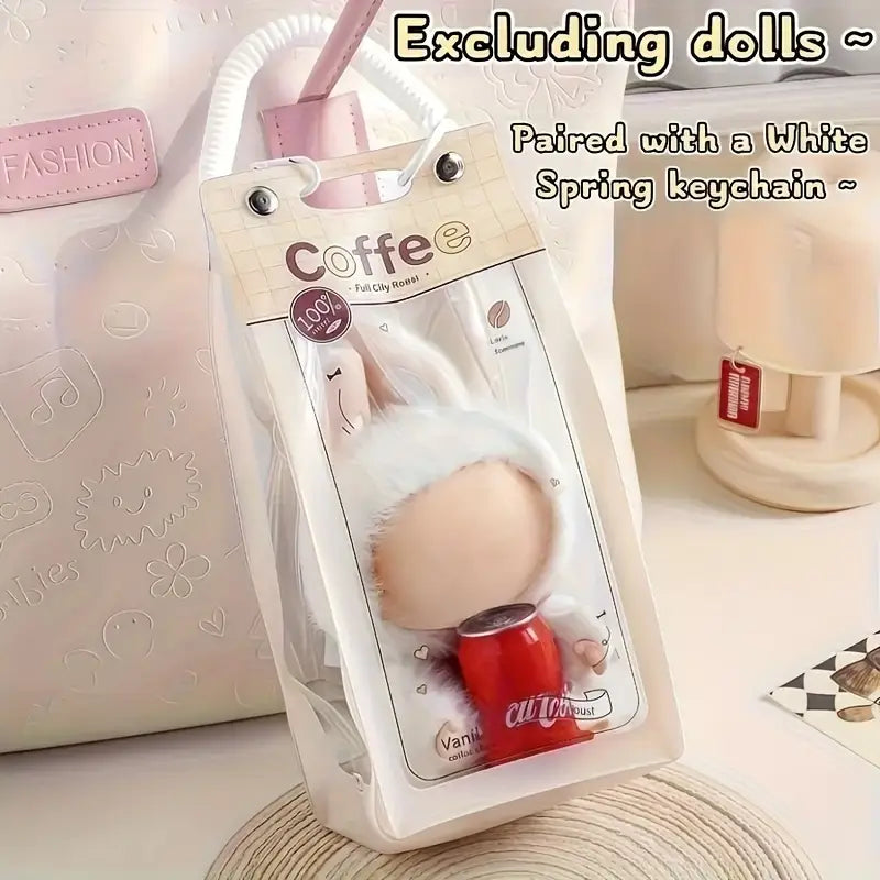 Transparent Dustproof Storage Bag with Spring Keychain for LABUBU - High-Quality Clear Plastic Display Case Suitable for LABUBU, and Winter Rhapsody Plush Toys - Collector'S Gift Toy Storage Box